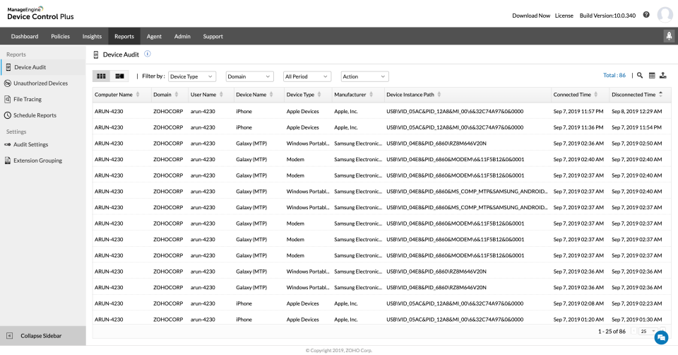screenshot of ManageEngine Device Control Plus